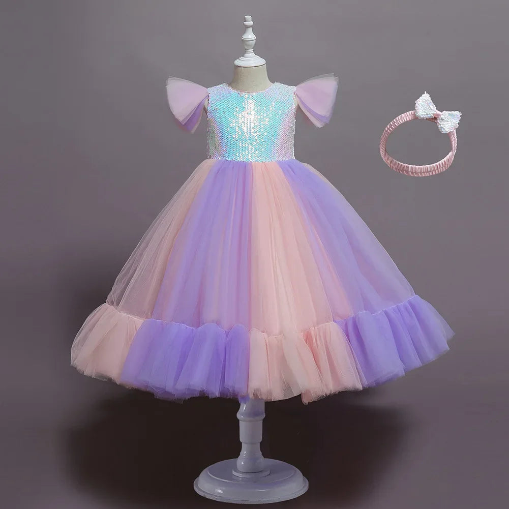 Purim Kids Dresses For Girls Elegant Flower Girls Wedding Dress Children Evening Party Lace Princess Ball Gown Clothing 2-10 Y