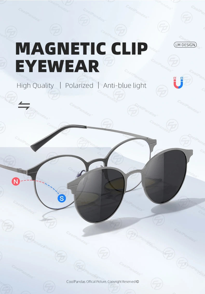 Round Magnetic Clip On Polarized Sunglasses UV400 Anti Blue Light Computer Glasses for Men Women