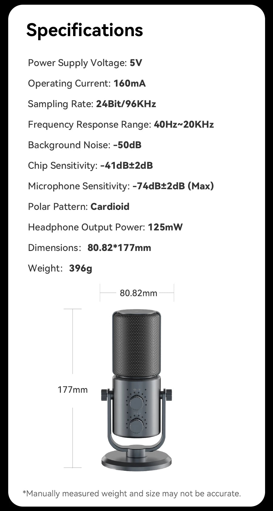 Condenser Microphone Cardioid Pattern Microphone Real-Time Monitoring for Smartphone Laptop Computer  40Hz-20KHz