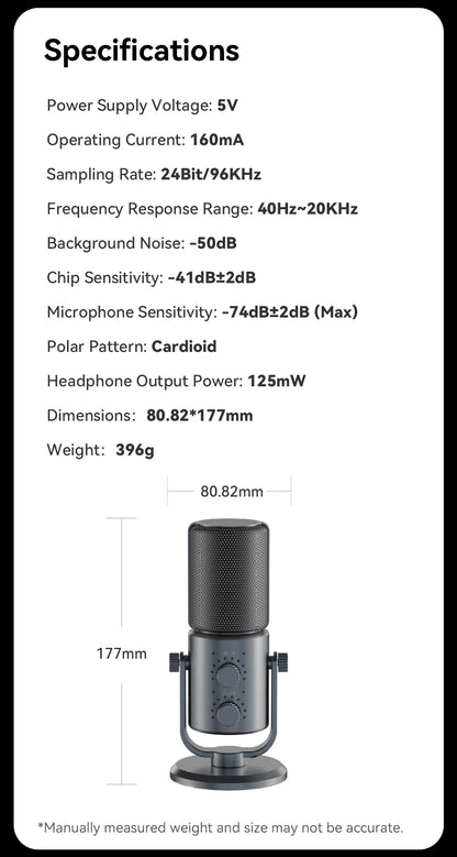 Condenser Microphone Cardioid Pattern Microphone Real-Time Monitoring for Smartphone Laptop Computer  40Hz-20KHz