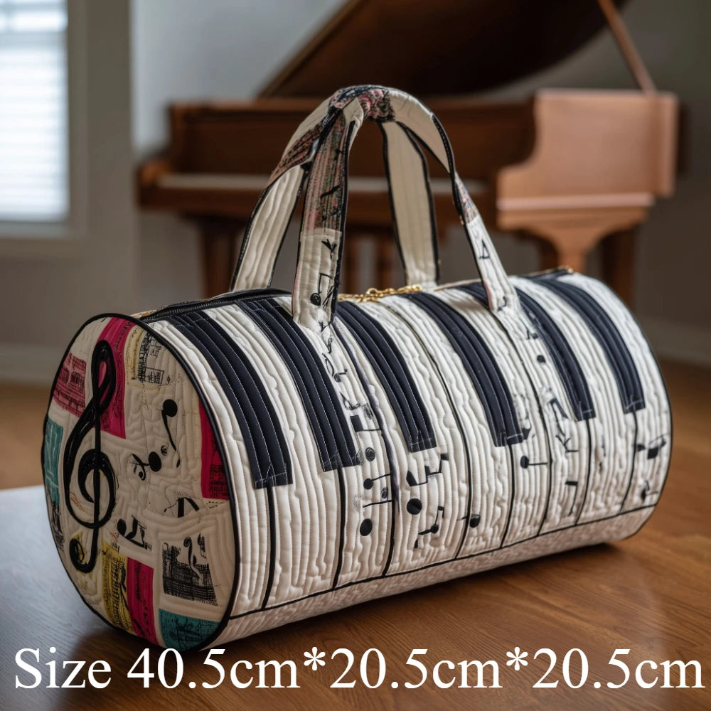 3D Printed Quilted Music Tote Bag Guitar Piano Floral Rose Design Travel Duffle Bag Carry on Luggage Unique Weekender Bag