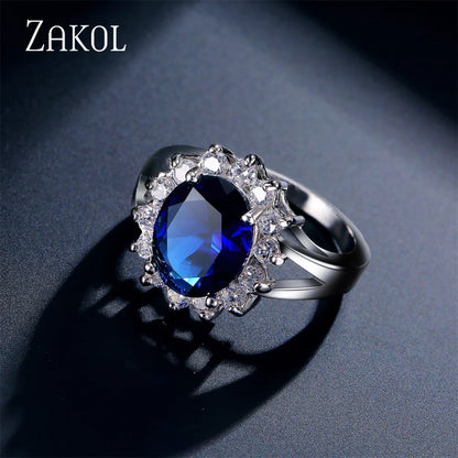 Luxury Blue Engagement Finger Rings for Elegant Women Fashion Flower Oval Zirconia Ring