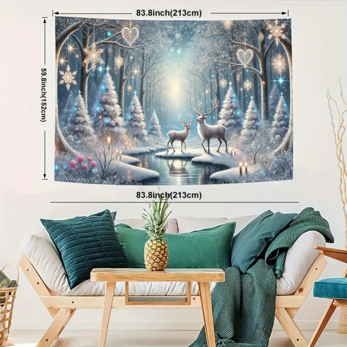 Nordic Snow Scene Reindeer Tapestry Living Room Feature Wall Decor Winter Holiday Room Accent