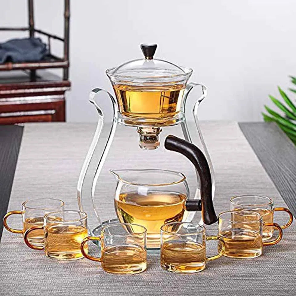 Automatic Lazy Kungfu Glass Tea Set  Rotating Cover Bowl Household Heat-Resistant Teapot Glass teapot