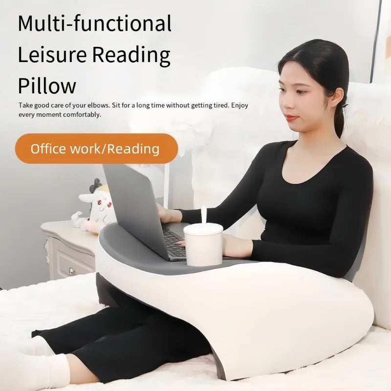 Gaming Reading Pillow Laptop Lap Desk Pillow Memory Foam Pillow with Cup Holder for Drinks, Reading, Working,Writing on Bed Sofa