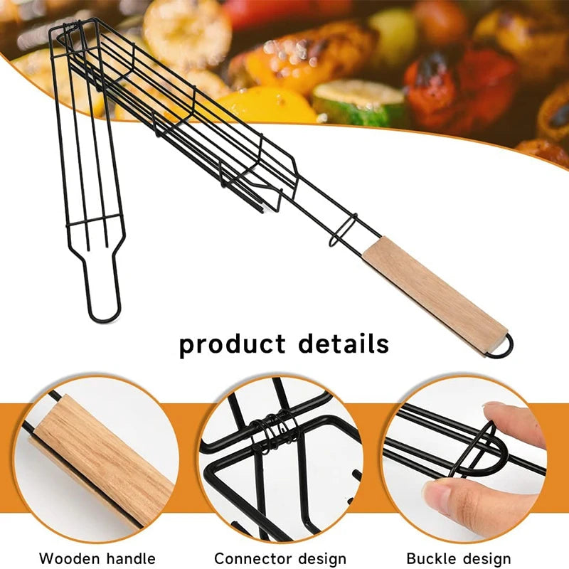 Portable BBQ Grilling Basket Stainless Steel Nonstick Barbecue Grill Basket Grill Mesh for Meat Accessories Picnic Roasting Tool