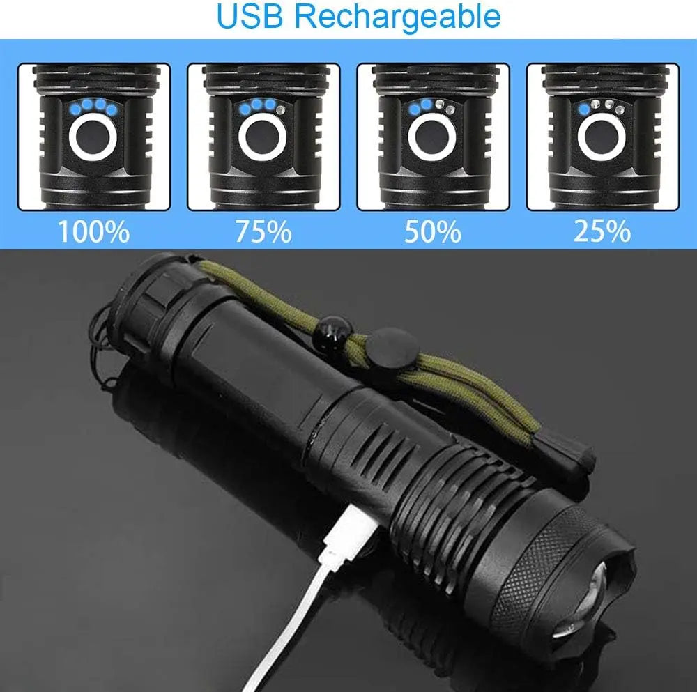 High Power Rechargeable LED Flashlight With Zoom And USB Charging
