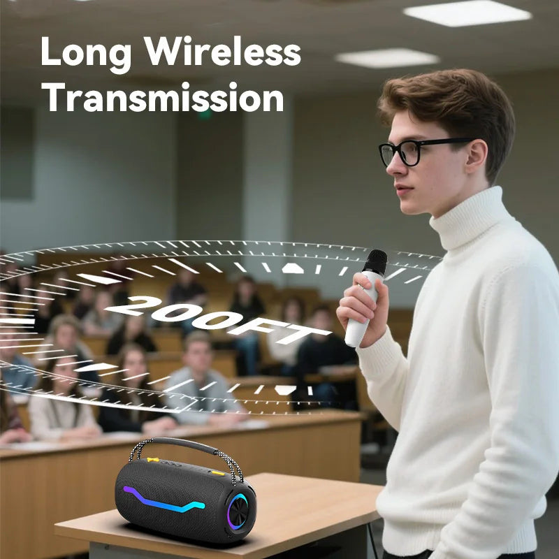 Tesla Karaoke Mic with Portable Bag, Wireless Mic with 8 Joy Effects, Rechargeable Mic with Type-C & Aux in Receiver