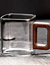 Small Capacity Fresh Ground Coffee Glass Coffee Mug With Walnut Wooden Handle Home Breakfast Milk Tea Cups and Mugs Drinkware