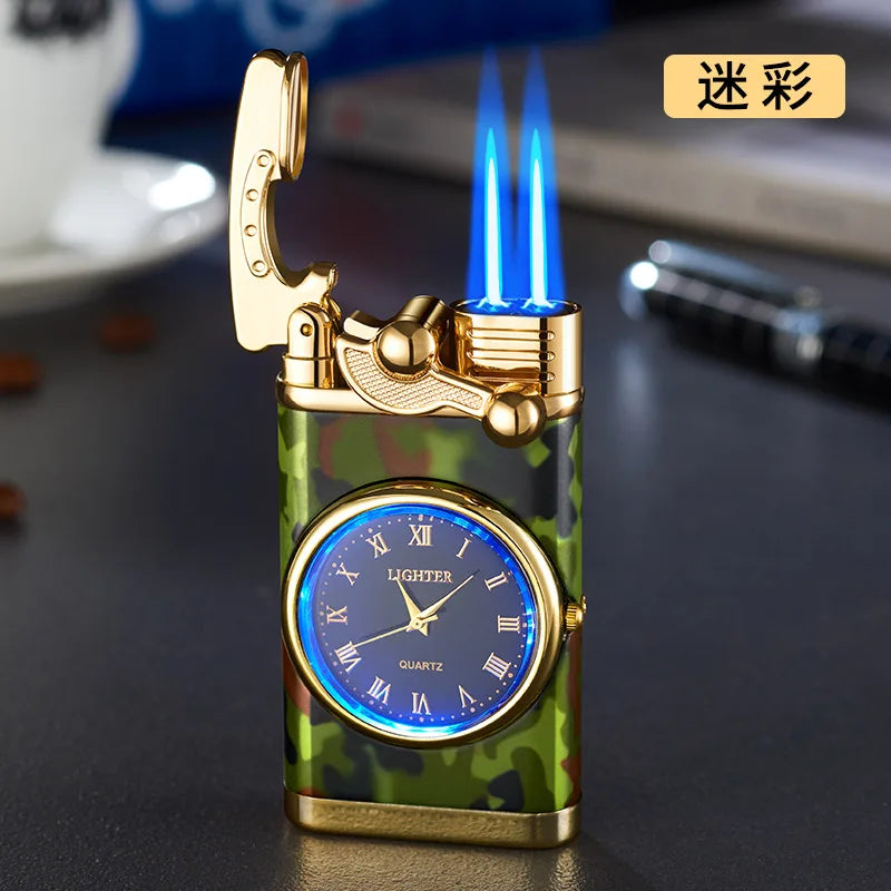 Rocker Arm Dial Metal Gas Lighters Jet, Butane Torch, Real Watch Lighter, Cigarette Cigar Lighter, Smoking Gadgets for Men