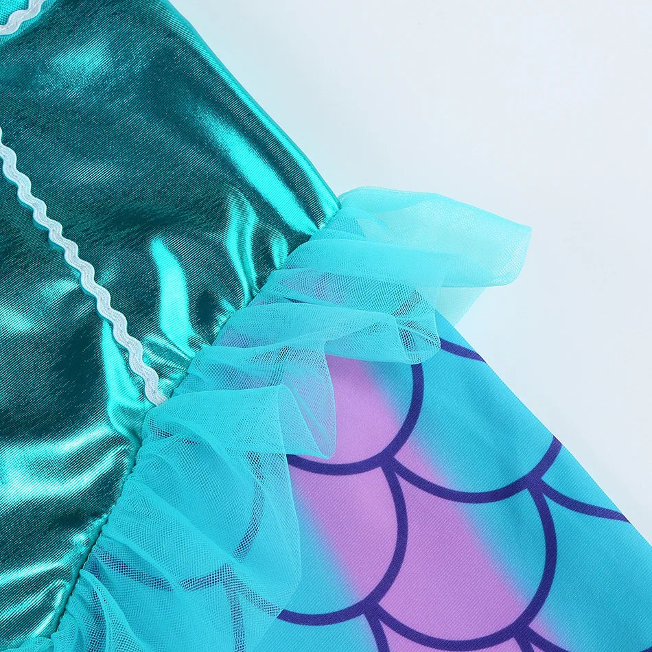 New Blue Red Purple Three Colors Mermaid Flying Sleeve Fishtail Beautiful Dress For Girl Summer Beach Party Cool Gown