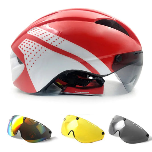 Aero Time Trial Cycling Helmet With Magnetic Lens