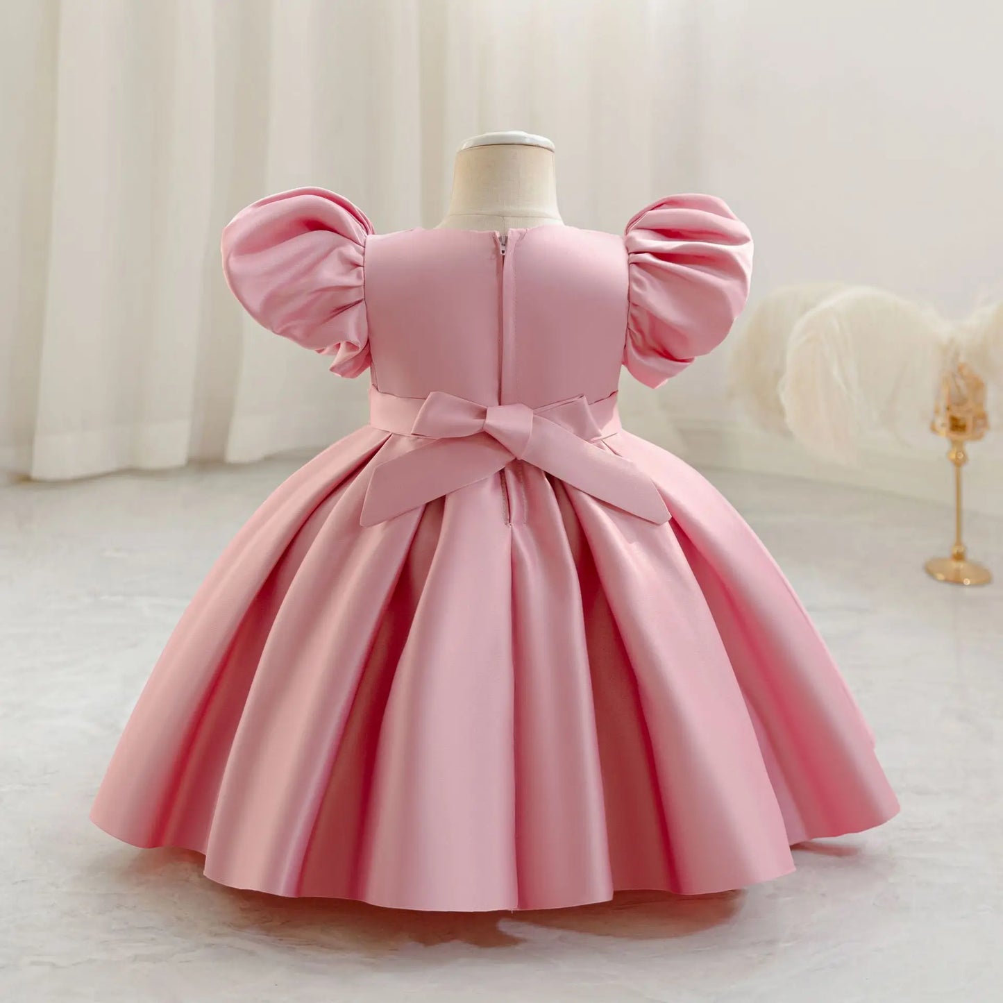 Baby Princess Party Dress with Bow and Bubble Sleeves