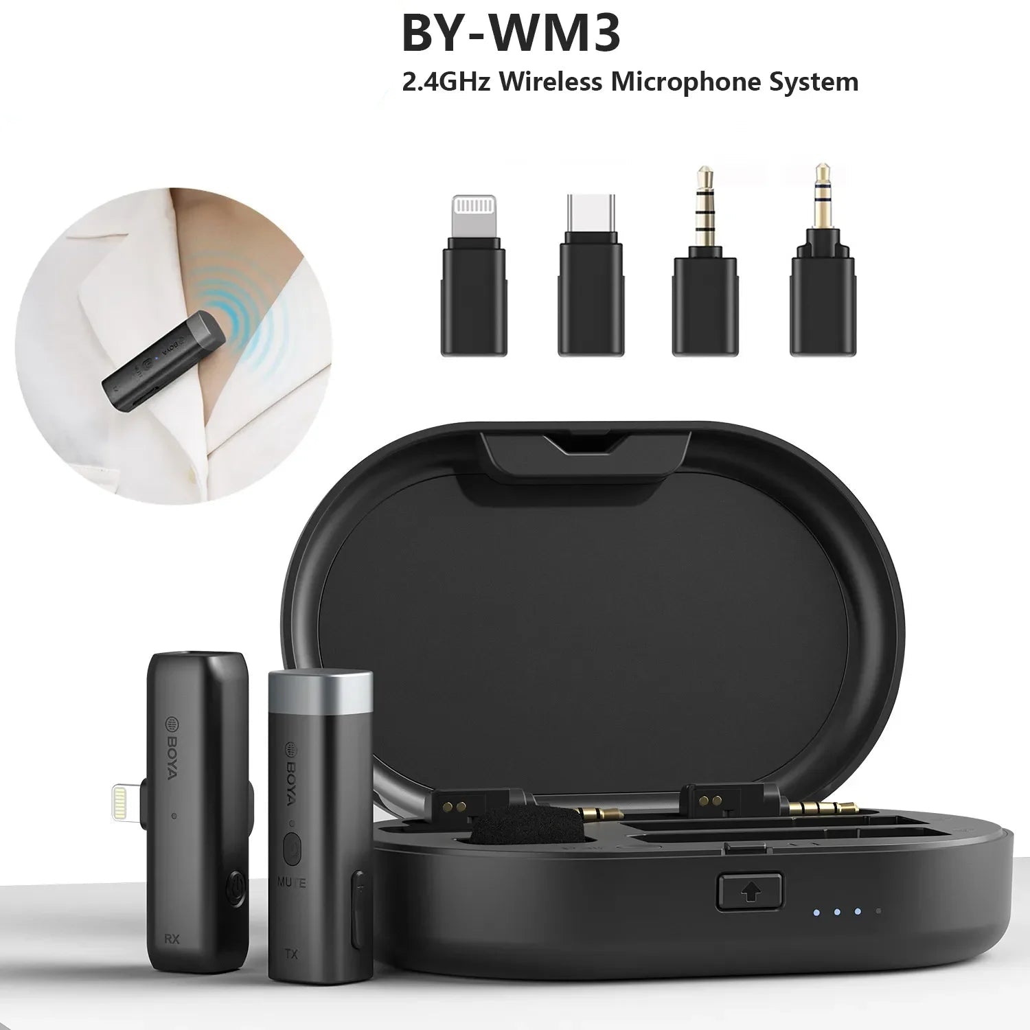 BY-WM3 Wireless Lavalier Lapel Microphone for iPhone Android DSLR Camera Laptop Computer Gaming Youtube Recording Streaming