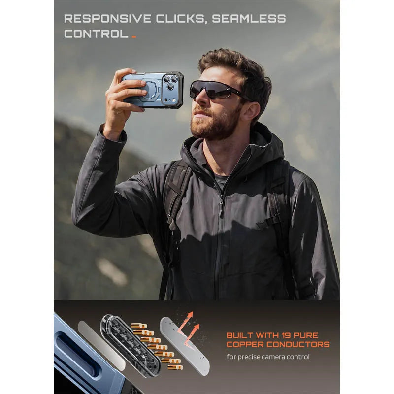 Rugged Magnetic Phone Case with Tempered Glass Screen Protector and Aluminium Kickstand for iPhone 17 Pro Max and iPhone 18 Pro Max