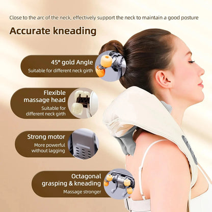 6D Shiatsu Back Neck Shoulder Massager Wireless Powerful Heated Kneading Car/Home Massage Shawl Health Care