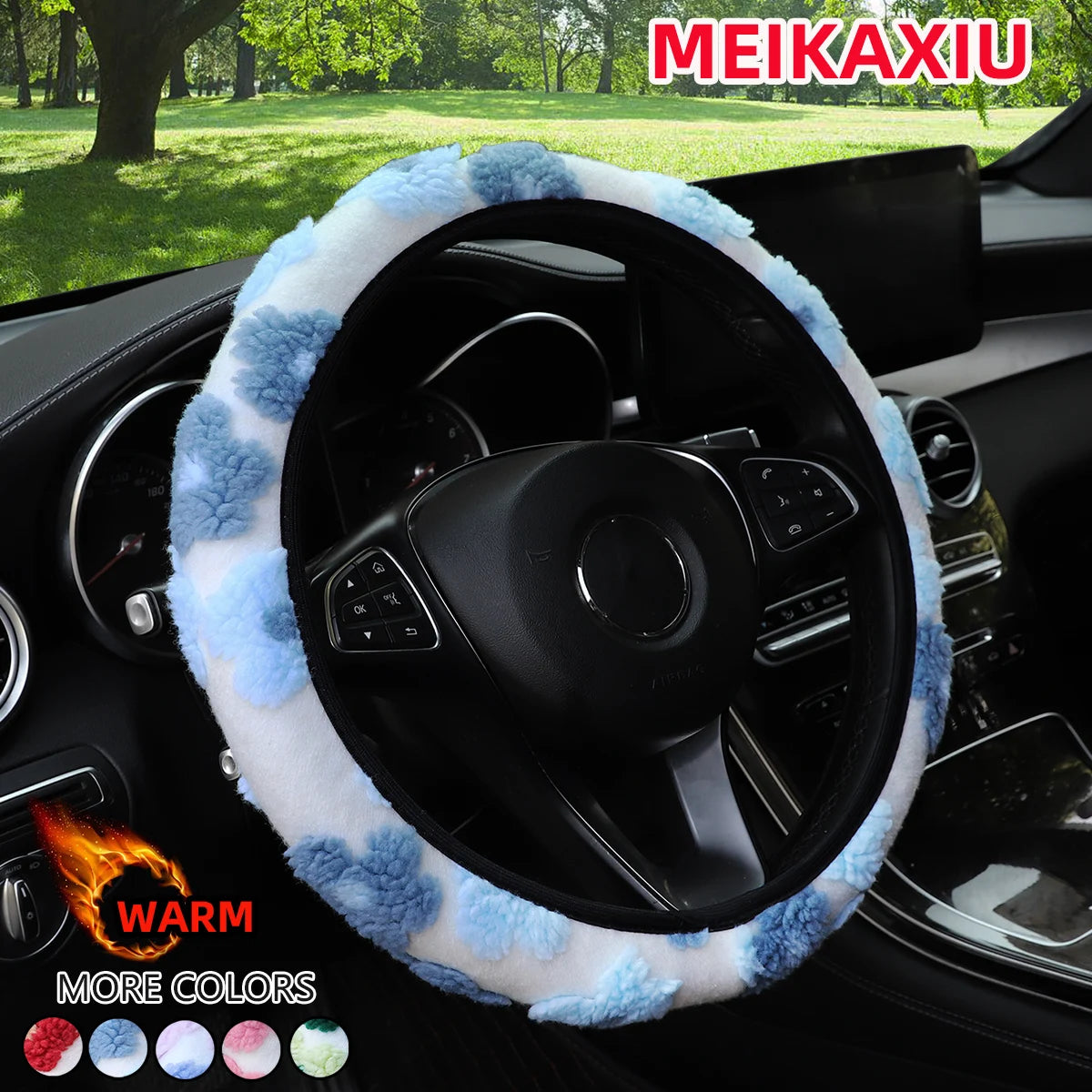 Winter Warm Plush Flower Car Steering Wheel Cover 37CM 38CM