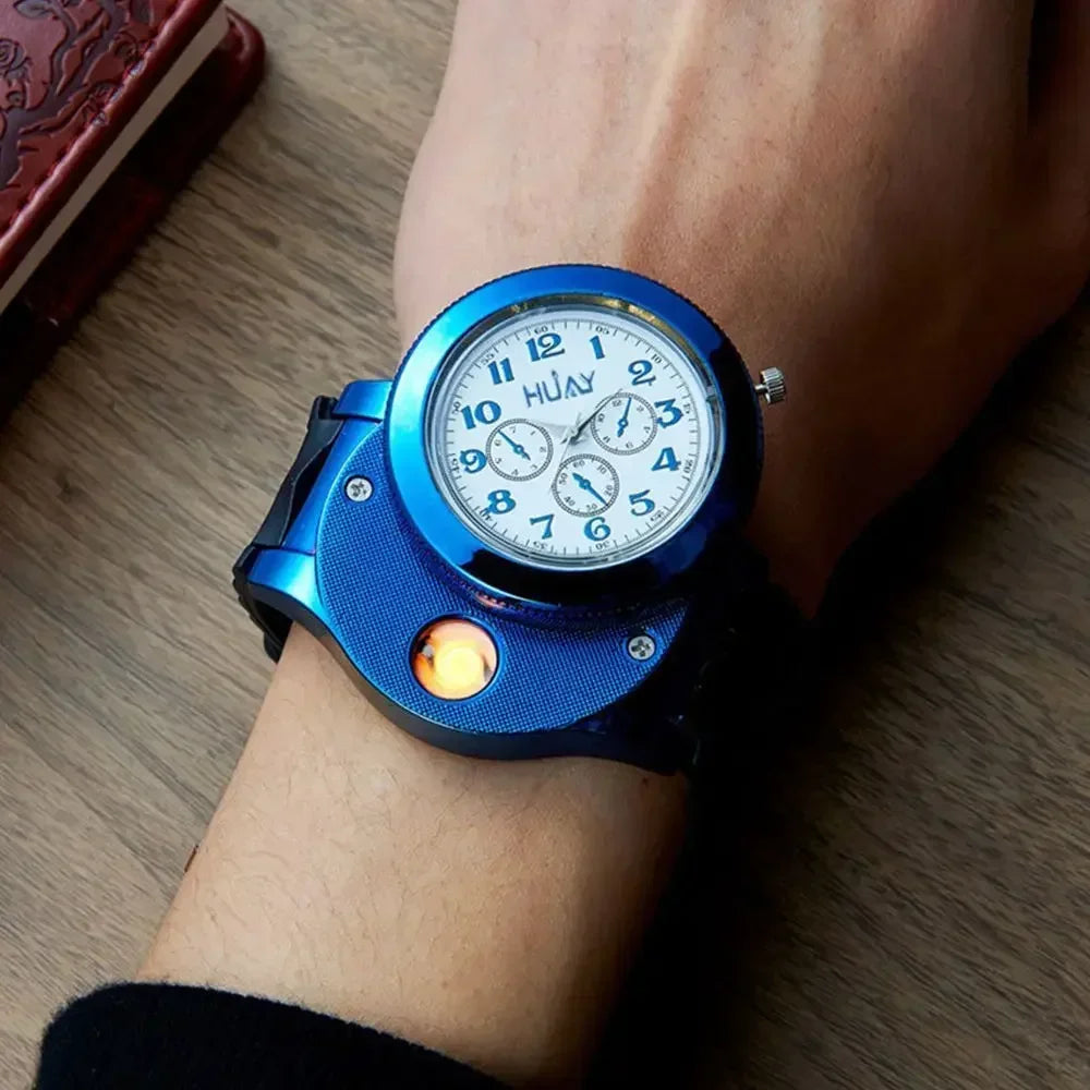 Silent Heating Wire Quartz Electronic Watch Lighter Metal Multifunction Cigarette Lighter USB Charging Silicone Watch Men's Gift