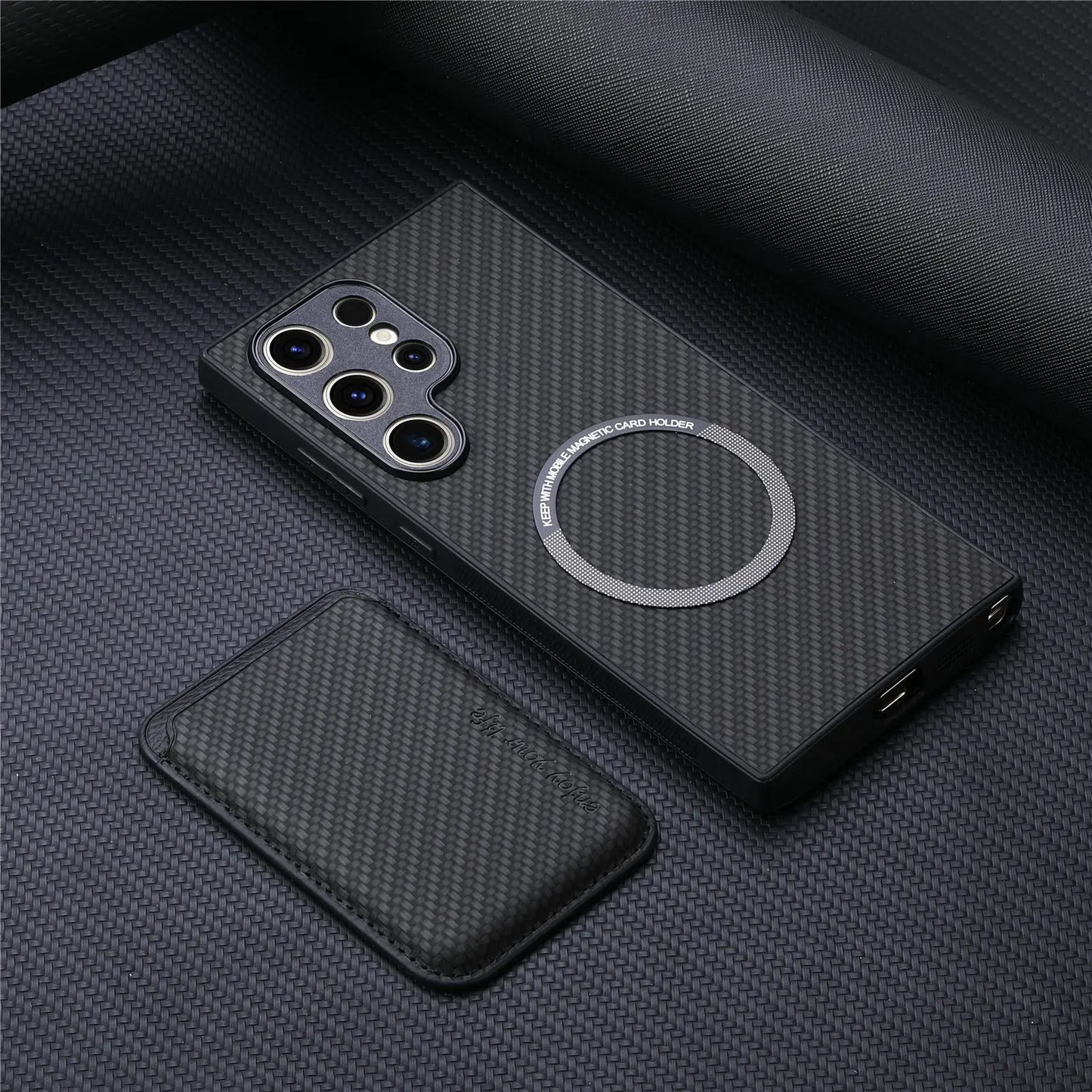 Carbon Fiber Style MagSafe PU Leather Case for Samsung Galaxy S26 / S25 / S24 / S23 Magnetic Card Holder Cover