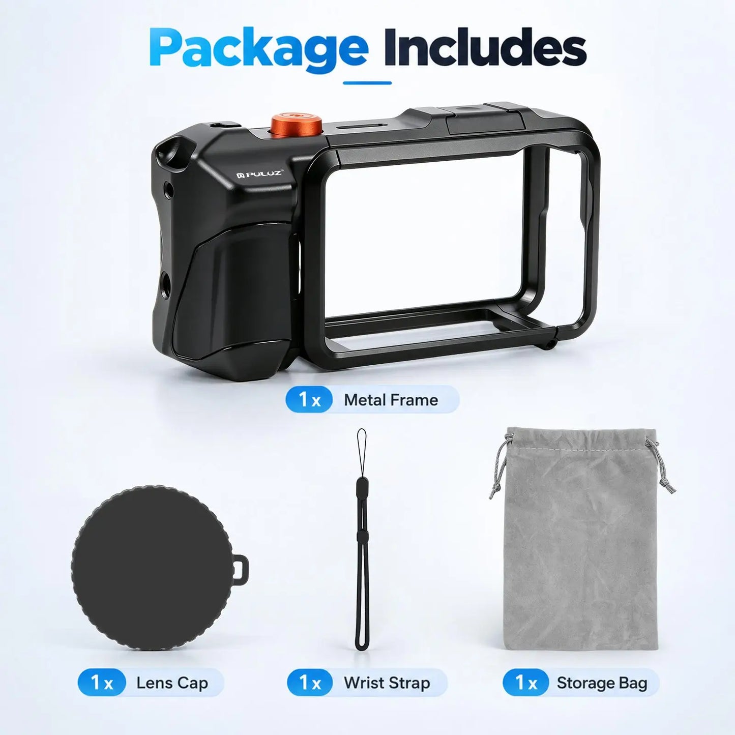 Metal Camera Cage with Handle Grip for DJI Osmo Action Cameras