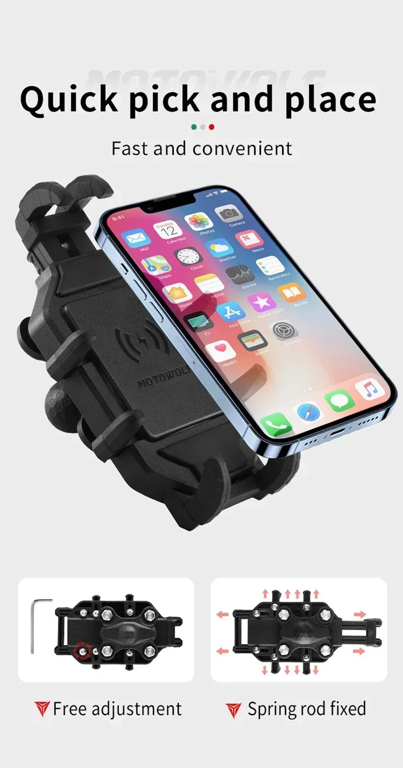 Anti-Thief Motorcycle Bike Mobile Phone Holder Fast 15W Wireless Charging Charger Cycling Mirror Stand Handlebar Mount