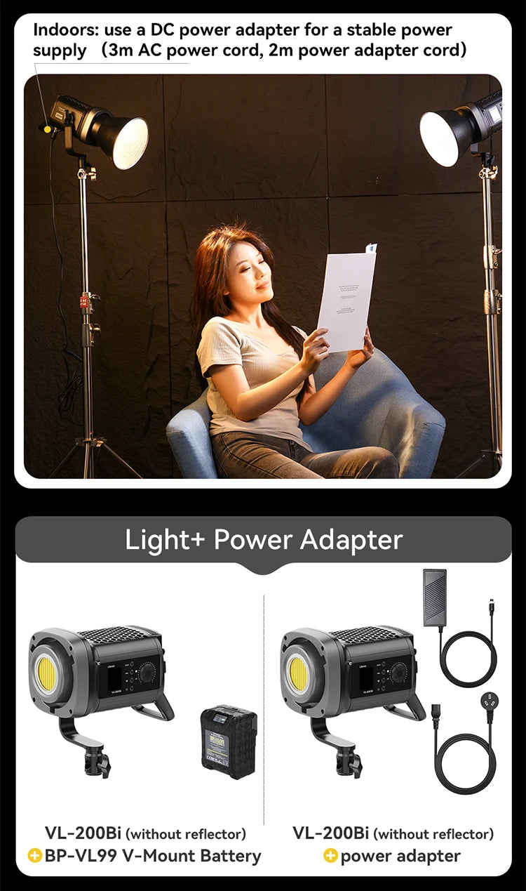 200W Bi-Color LED Video Light – Dimmable, Wireless APP Control, Continuous Studio & Photography Lighting