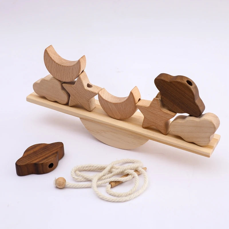 Baby Animal Threading Toys Wooden Seesaw Toys Blocks Board Games Montessori Hands-on Ability Educational Children Blocks Gifts