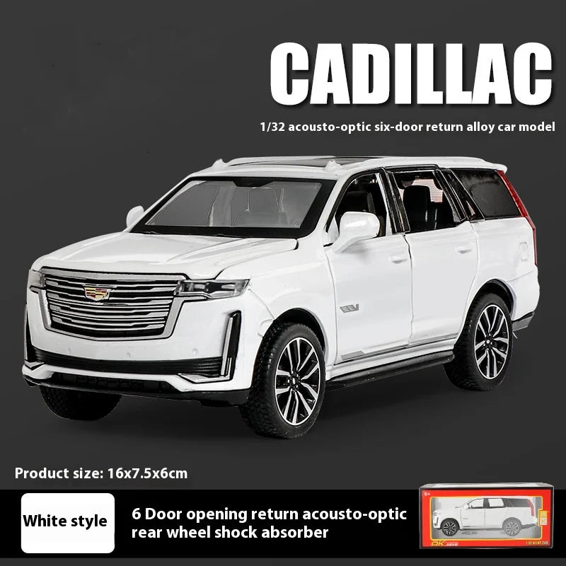 Diecast 1:32 Cadillac Escalade SUV Alloy Model Sound And Light Pull Back Toy Accessories For The Car Birthday Present For Boys