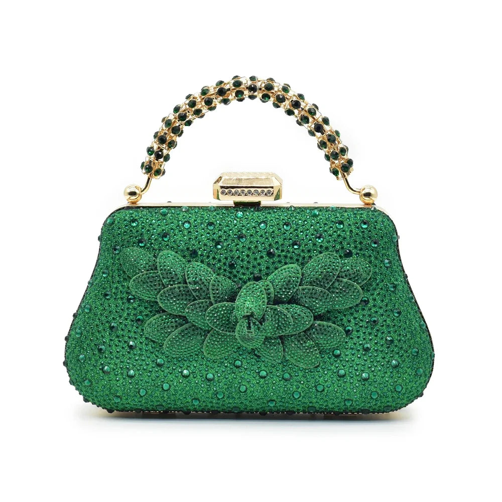 Italian Design Luxury Women's Pointed Toe Shoes Bag Set Full Diamond Decoration Party Women Shoes Fashion