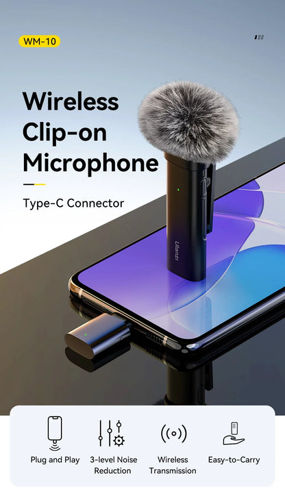 Wireless Clip-on Microphone Smartphone Mic for iPhone Android Noise Reduction Microphone