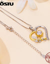 1.0 CT D Moissanite Heart Shape Sunflower Charm Necklace for Women Double Color Yellow Gold 925 Silver Links