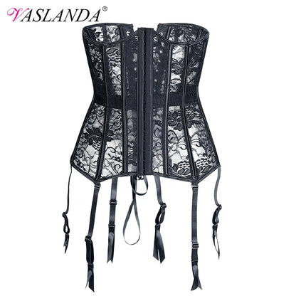 Bustiers & Corsets Mesh Steampunk Corset Waist Training Corsets Lace Up Underbust Corselet Modeling Corsages Gothic Korset