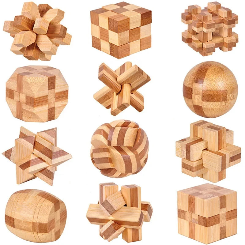 3D Jigsaw Puzzle Toys Wooden Kong Ming Lock Lu Ban Lock IQ Brain Teaser Educational Toy for Kids Children Montessori Unlock Game