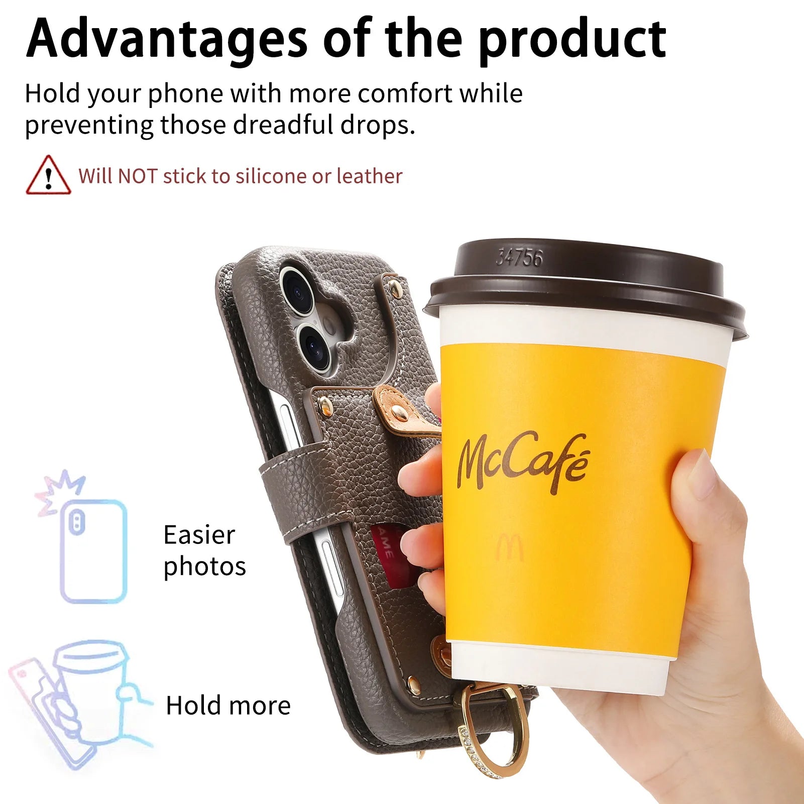 Wallet Flip Case for iPhone 16 15 Pro Max 14 Plus 16Pro 14Pro 15Pro Leather Strap Card Slots Zipper Cover