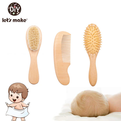 Let's Make Baby Care Hair Brush For Kids Girl Bath Showerb Pure Natural Wool Wooden Comb Hairbrush Infant Newborn Massager