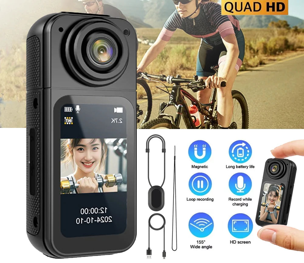 Thumb Action Mini Camera 2.7K Pocket Cameras Sport Body Cam Instant 180°Angle WIFI Recorder megnetic Attraction Bracket Camera