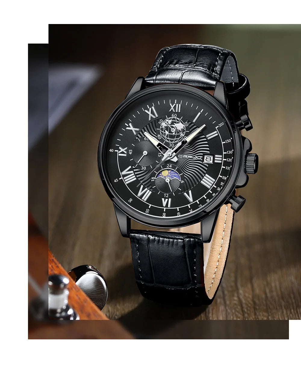 Watch Fashion Business Quartz Watch Sun, Moon and Star Multifunctional Luminous Waterproof Father's Day Gift