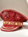 Red Rose Bling Captain Hat Rhinestone for Woman Steampunk Military Cap for Men Burning Man Music Festivals Accessories
