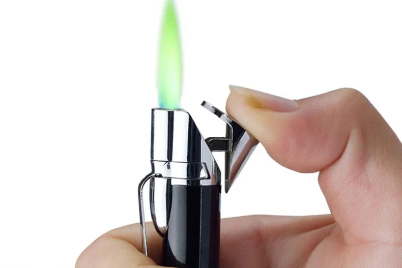 Creative Ball Pen Ligher Green Flame Torch Lighter Unusual Pen Portable Metal Butane Gas Cigarette Lighter Practical Gadget Gift