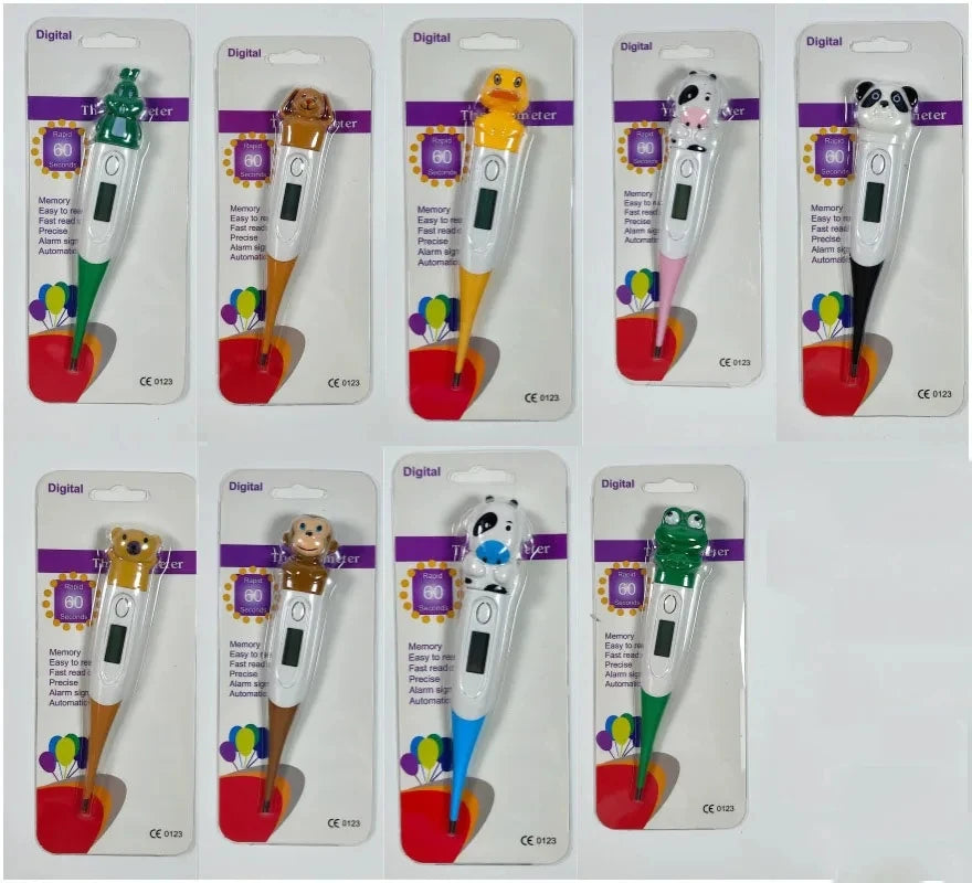 1pc  Cartoon Digital Thermometer Oral Armpit Flexible Tip Waterproof Cute Design Frog Cow Rabbit Bear Duck Rabbit Panda Cow