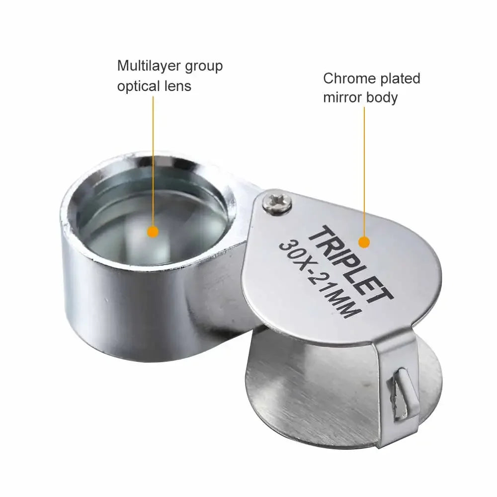 10X 20X 30X Triplet Jewelry Loupe Pocket Magnifier Glass