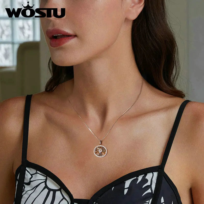 925 Sterling Silver 18K Gold Tree of Life Necklace Pendant Women Heart CZ Charming Necklaces