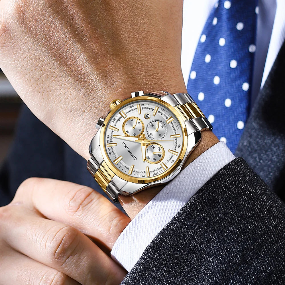 Men Watch Sports Casual Quartz Wristwatches with Chronograph Fashion Stainless Steel Auto Date Clock Male