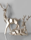 A Couple of 2Pcs Deer Statue Modern Geometric Sculpture Desktop Ornament Figurine Wine Cabinet Cafe TV Showcase Decor