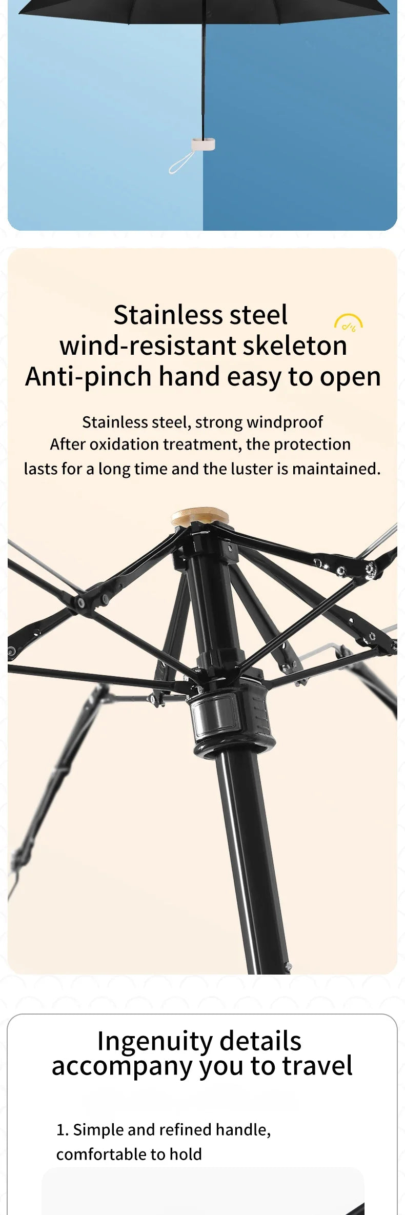 A solid color umbrella with a capsule box and a foldable umbrella for easy travel The umbrella is suitable for both sunny and r