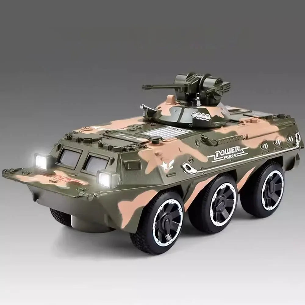 1:32 Scale Armored Personnel Carrier Model Car Toy Alloy Military Chariot Toy Models Music Light Pull Back Ornament Gift for