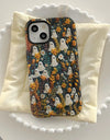 Cute Cartoon Embroidery Effect Ghost Flower Phone Case For iPhone 16 15 Pro Max Plus Double-deck Cover Protection Funda