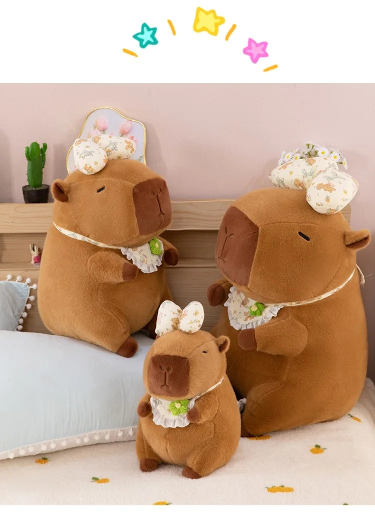 55cm Kawaii Capybara Plush Toy Cartoon with Bow Apron Stuffed Doll Large Cute Baby Gift Kids Birthday Xmas High Quality