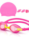 Kids Swim Goggles and Silicone Swim Cap set with Nose Clip Earplugs, Waterproof