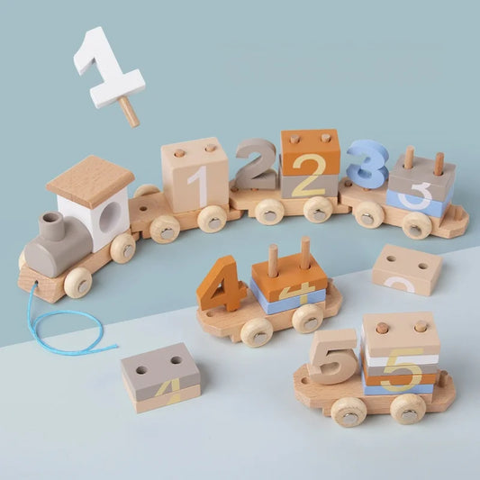 Wooden Number Learning Train Toy with Detachable Carriages